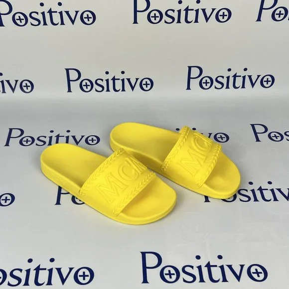 MCM Womens Yellow Big Logo Rubber Slides US 7 EU 37 - Picture 4 of 7